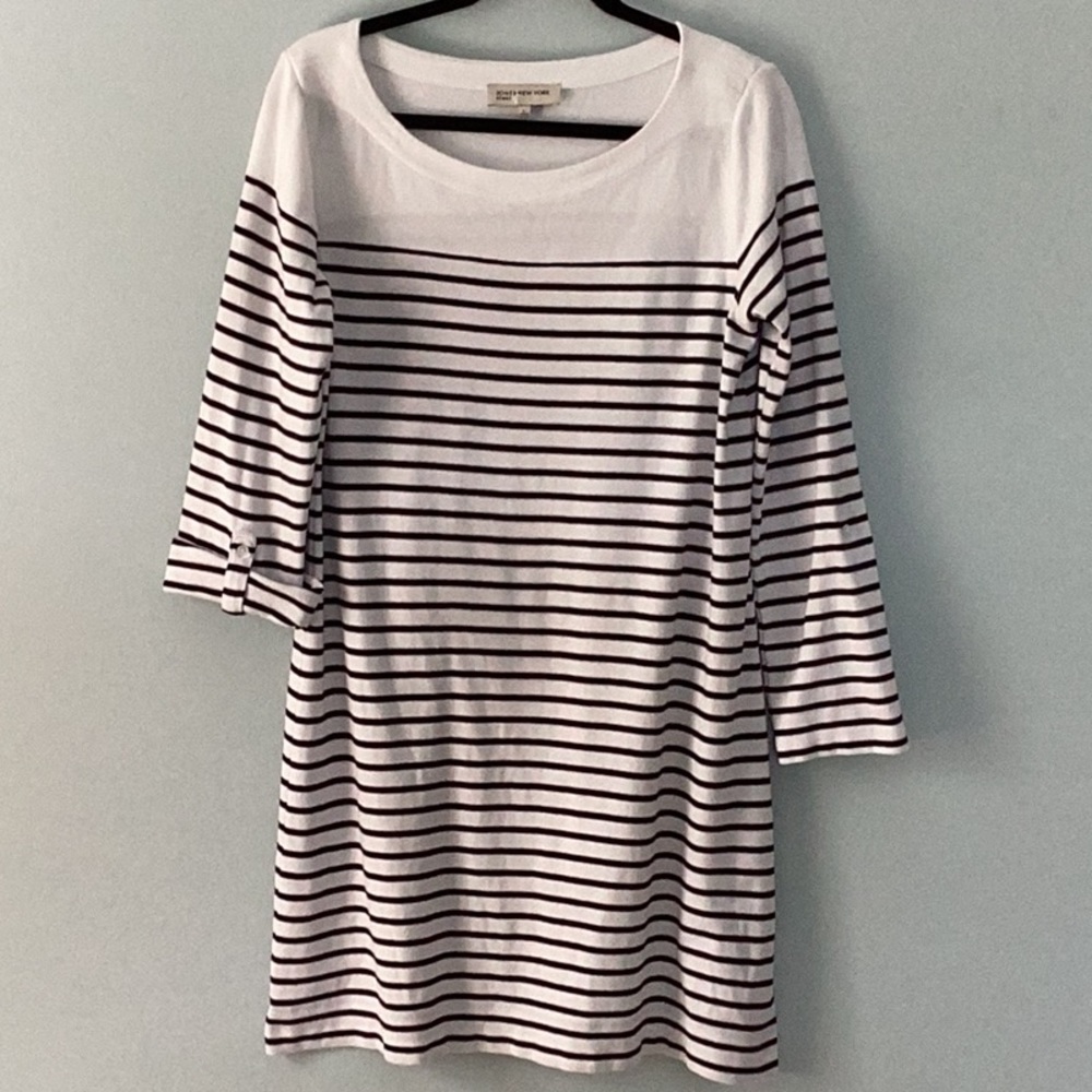 Jones New York navy and white striped dress with roll-up sleeve.  Size L